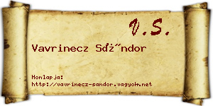 Vavrinecz Sándor névjegykártya